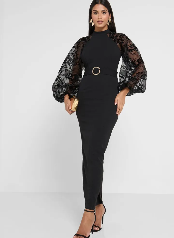 Lace Puff Sleeve Shift Dress