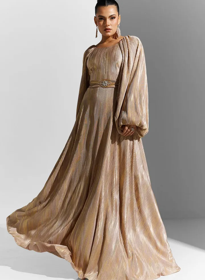 Cape Sleeve Embellished Belted Dress