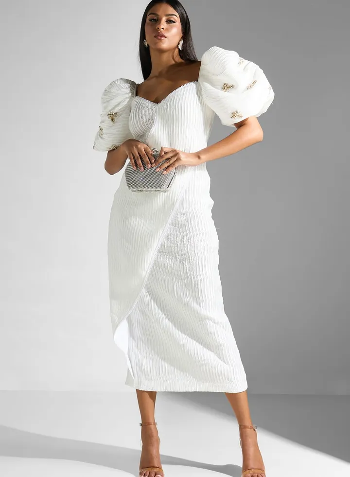 Sweetheart Neck Balloon Sleeve Dress