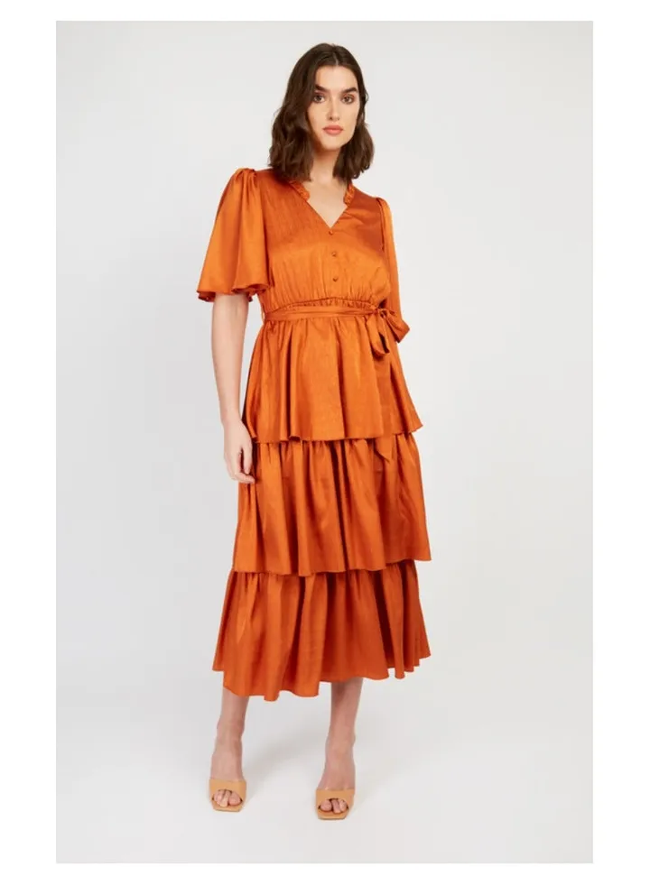 Little Mistress Copper Satin Midaxi