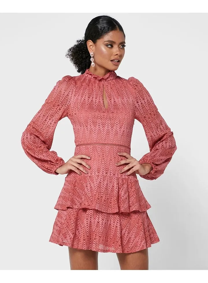 Little Mistress Rose Pink Tiered Tiered Mini Dress