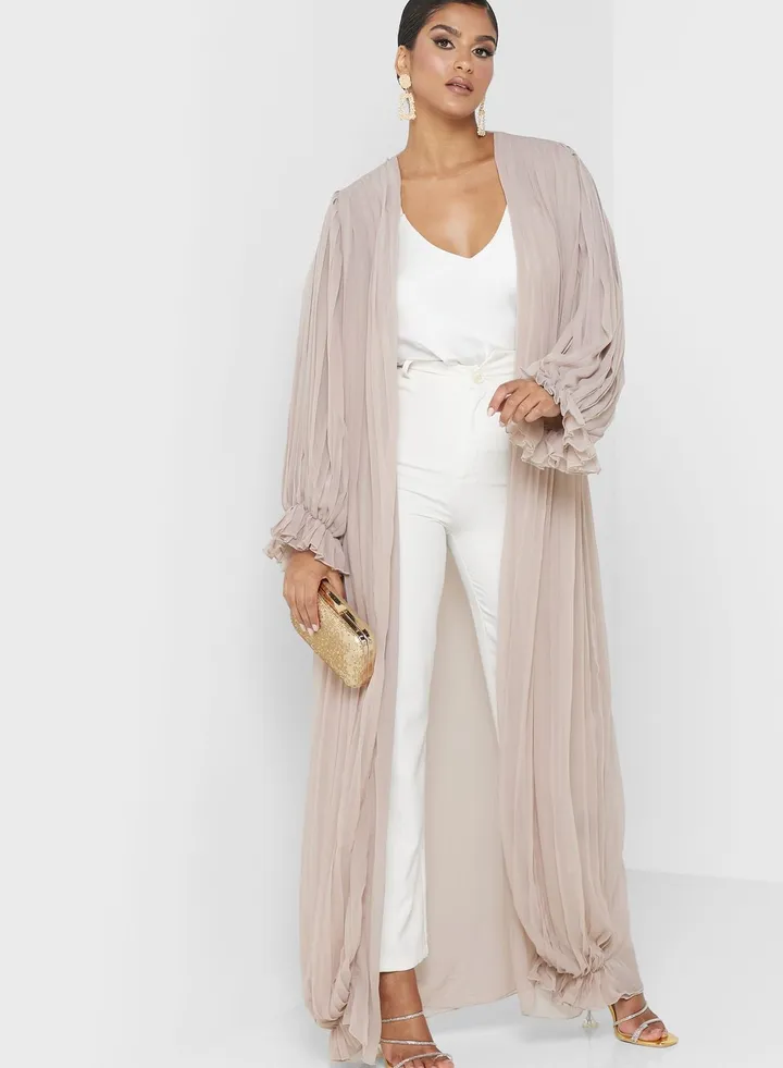 Plisse Fringe Hem Abaya