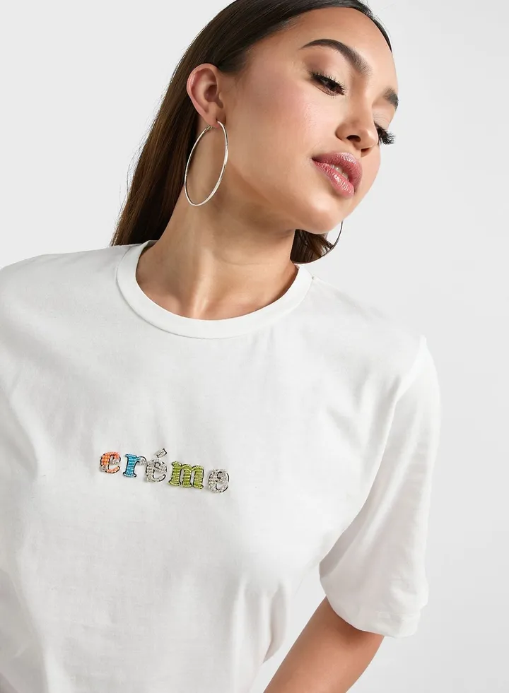 Embroidered Slogan T-Shirt