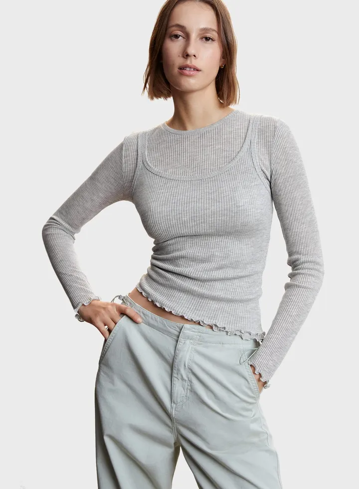 Ribbed Knitted T-Shirt