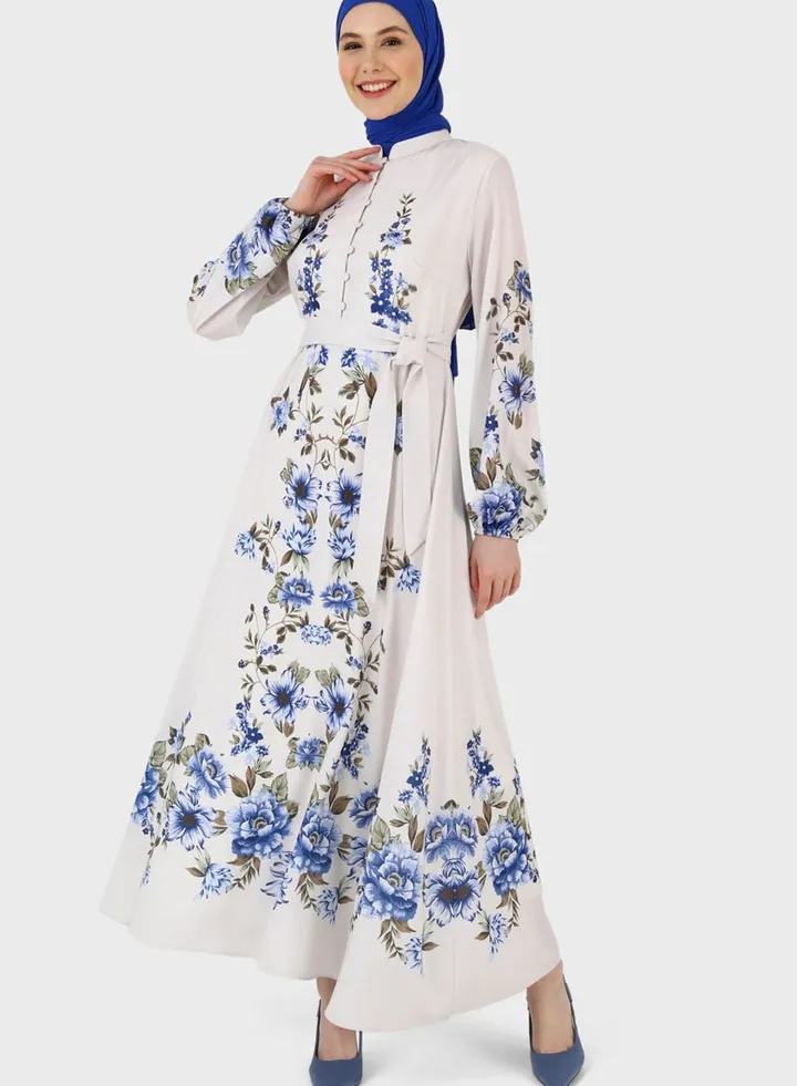 Belted Floral Print Dress