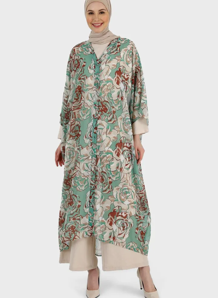 Floral Print Tiered Abaya