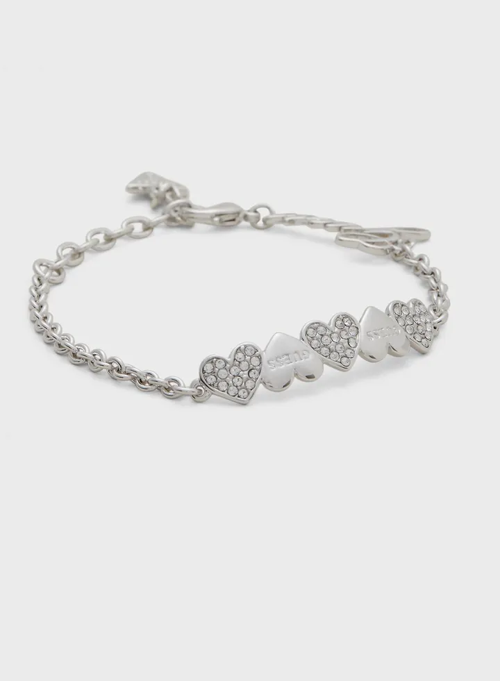 Pave And Plain Heart Row Bracelet