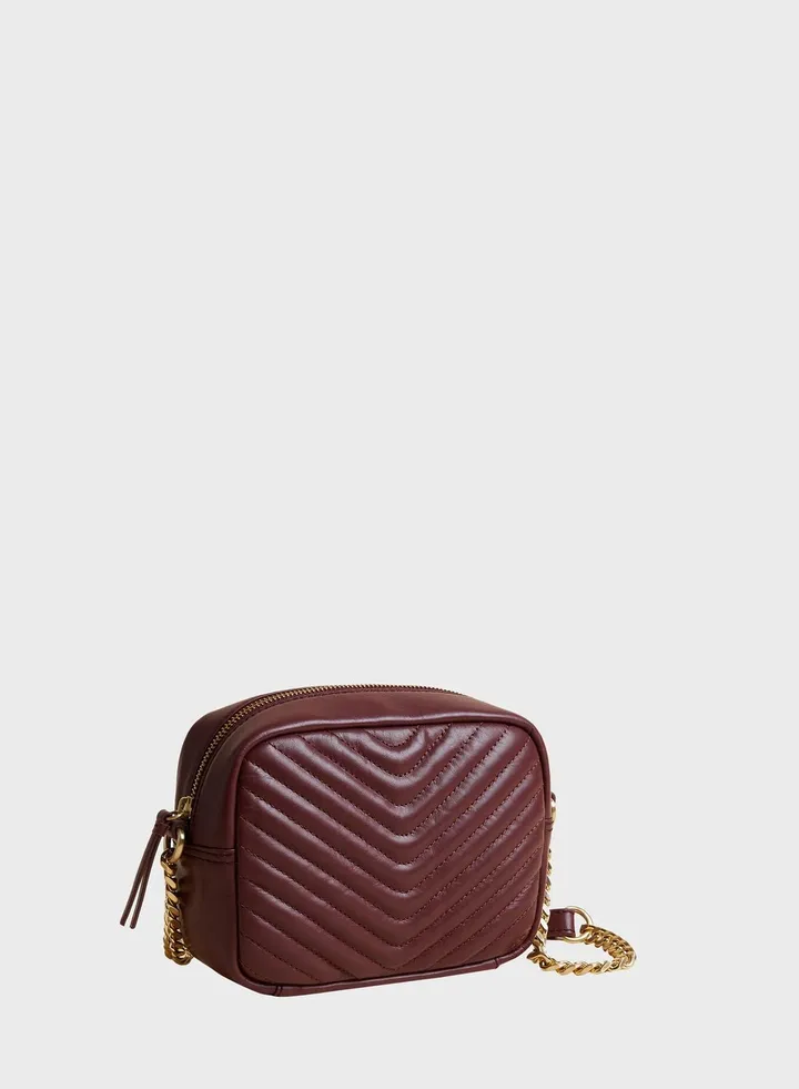 Leather Quilted Camera Crossbody Bag