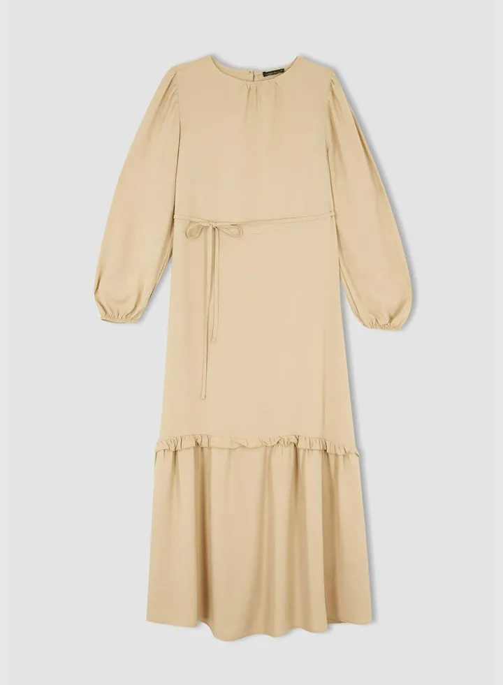 Relax Fit Long Sleeve Tie Waist Maxi Dress