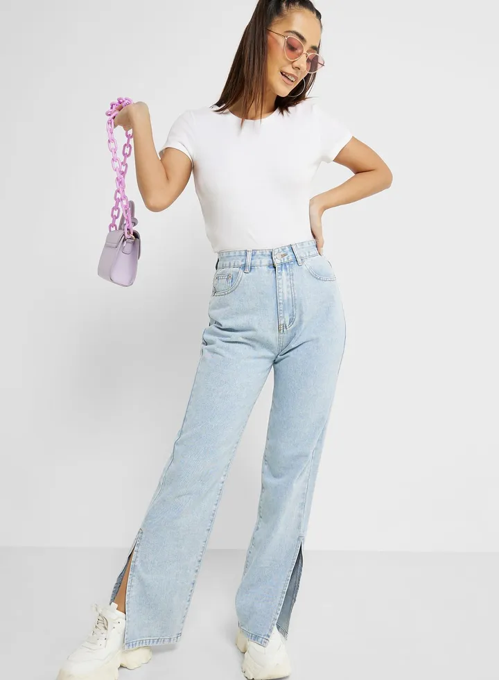 Split Hem High Waist Jeans