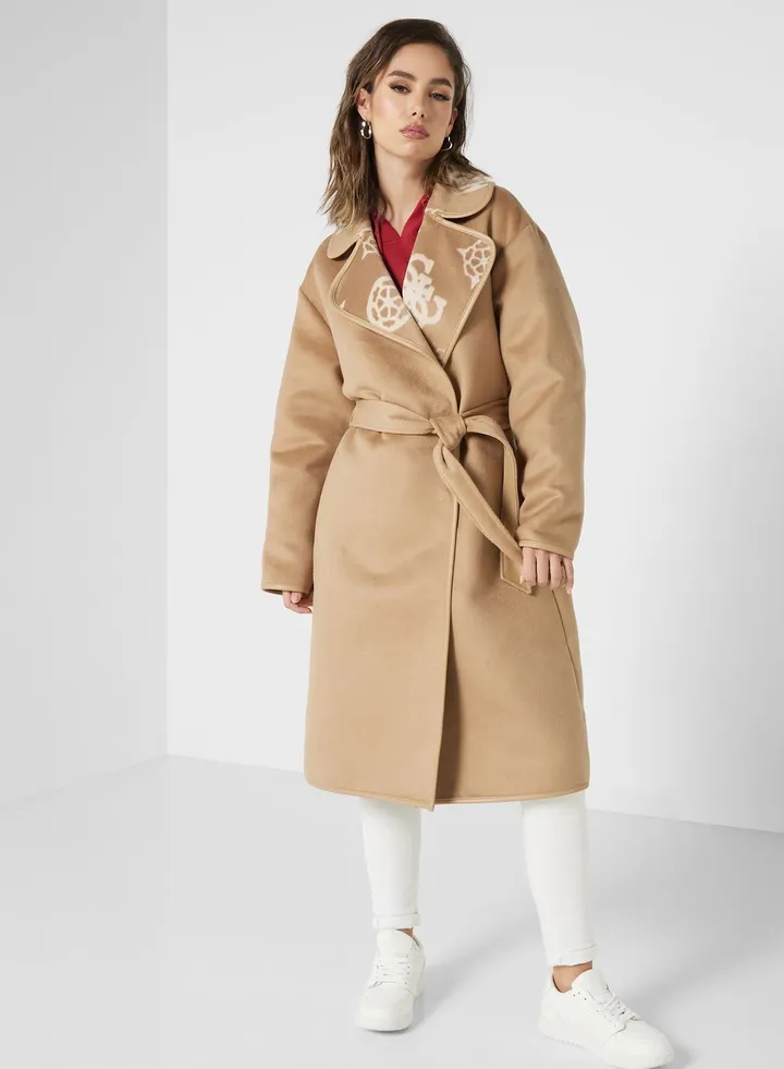 Belted Logo Printed Jacket