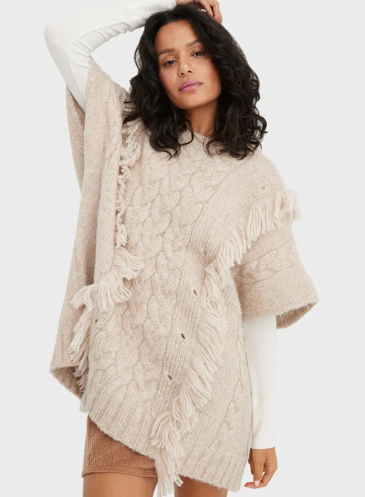 Fringe Cable Knitted Sweater