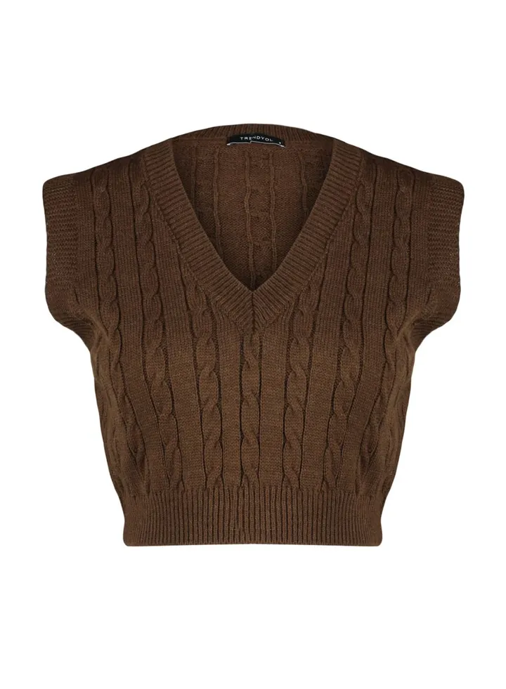 V-Neck Cable Knitted Sweater
