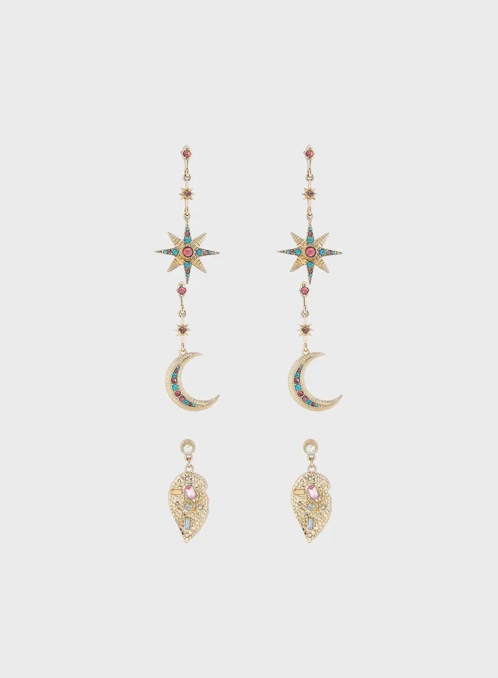 Embellished Dangle Earrings (Pack Of 2)