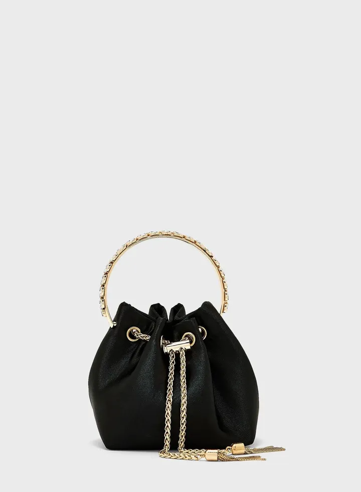 Satin Jewelled Handle Bucket Evening Bag