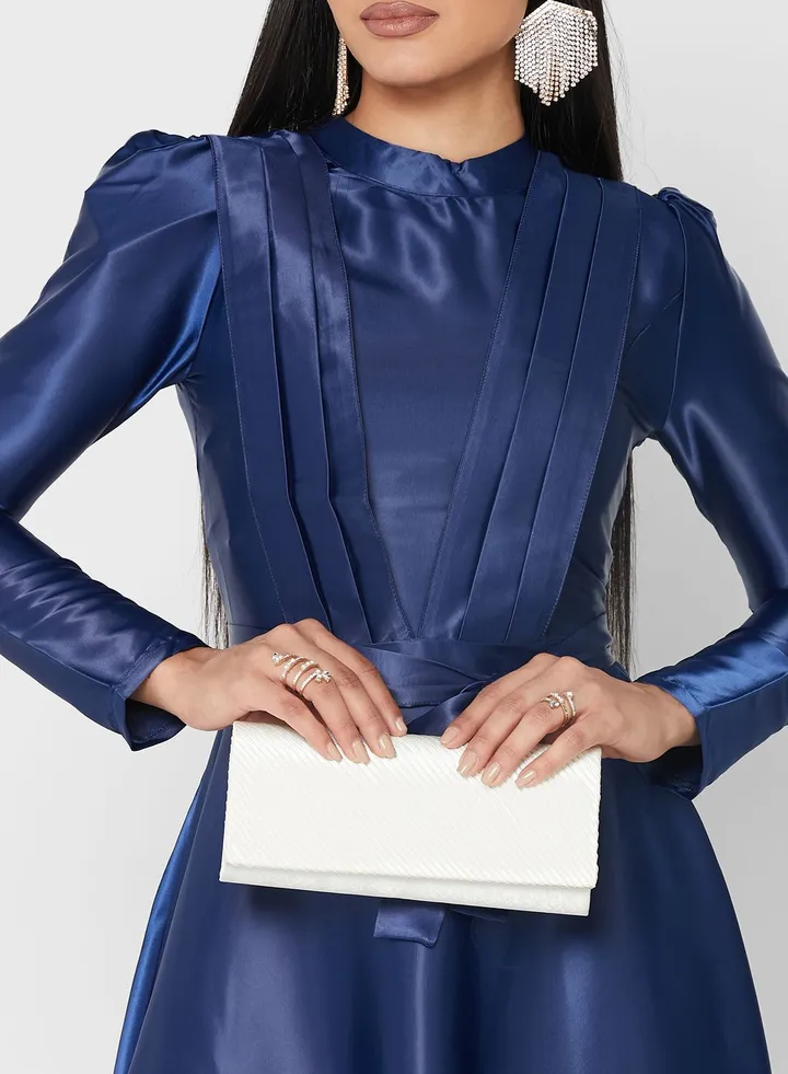 Pleated Satin Evening Clutch Bag