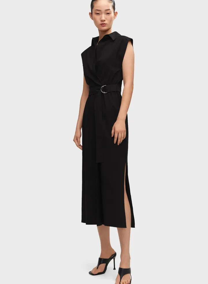 Belted Side Slit Dress