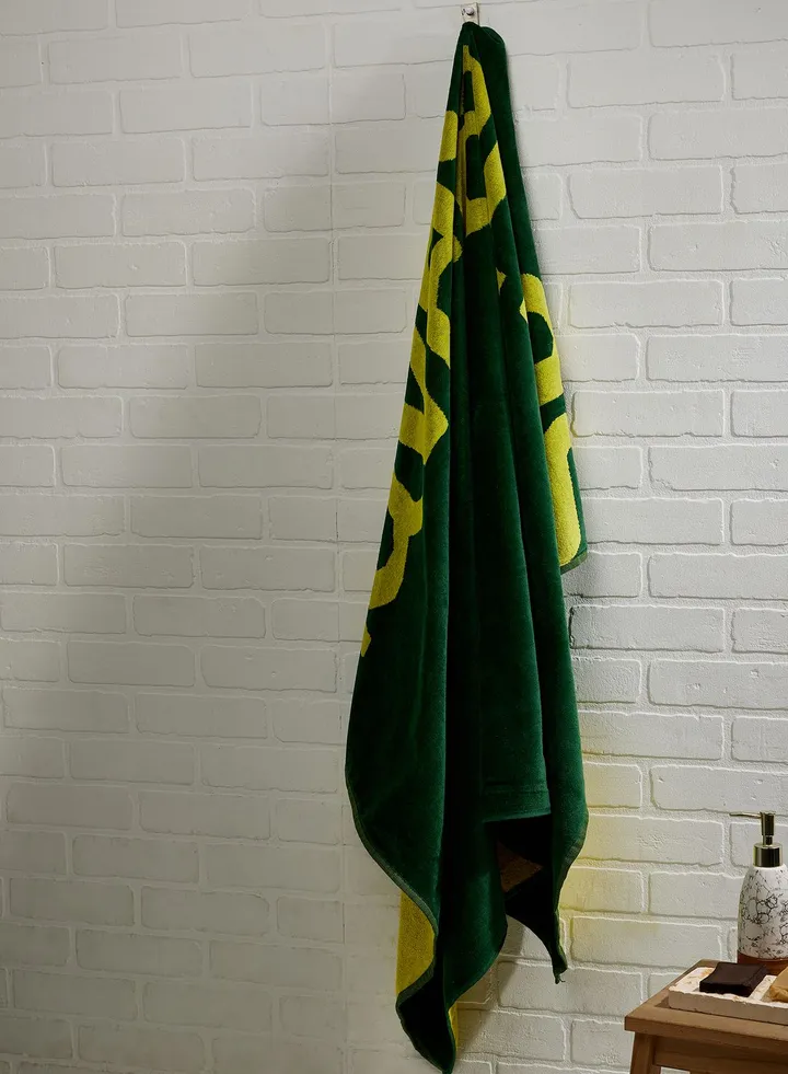 Green Logo Print Beach Towel