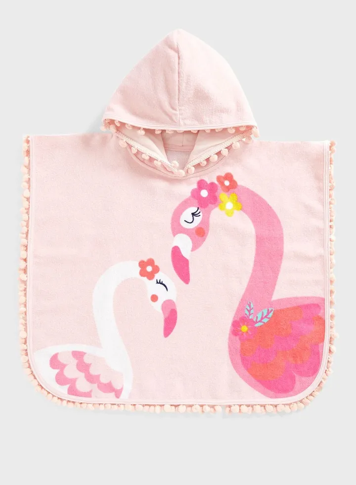 Mg Swim Pink Flamingo Graphic Toweling With Pom Trim