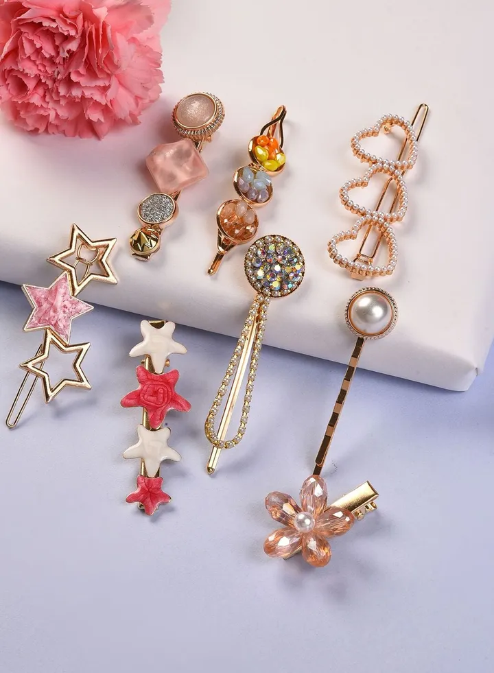 Pack of 7 Gold Plated Pearls Hair Pin