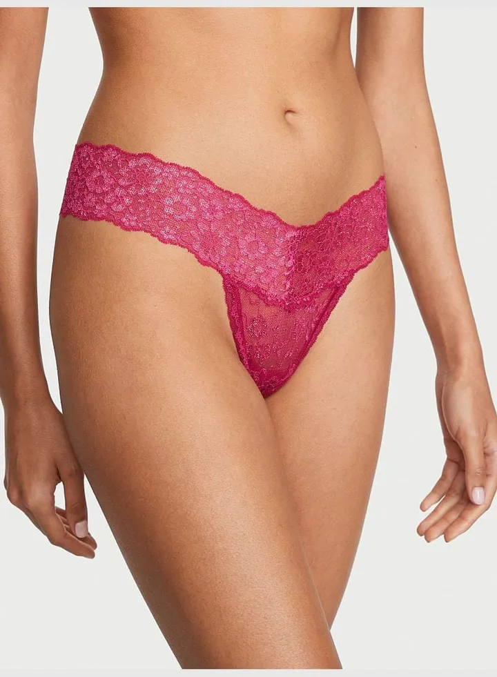 Shimmer Lace Lace-Up Thong Panty