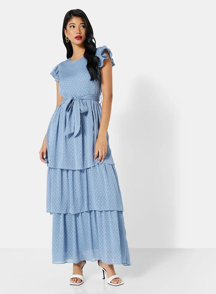 Tiered Ruffle Dress Blue