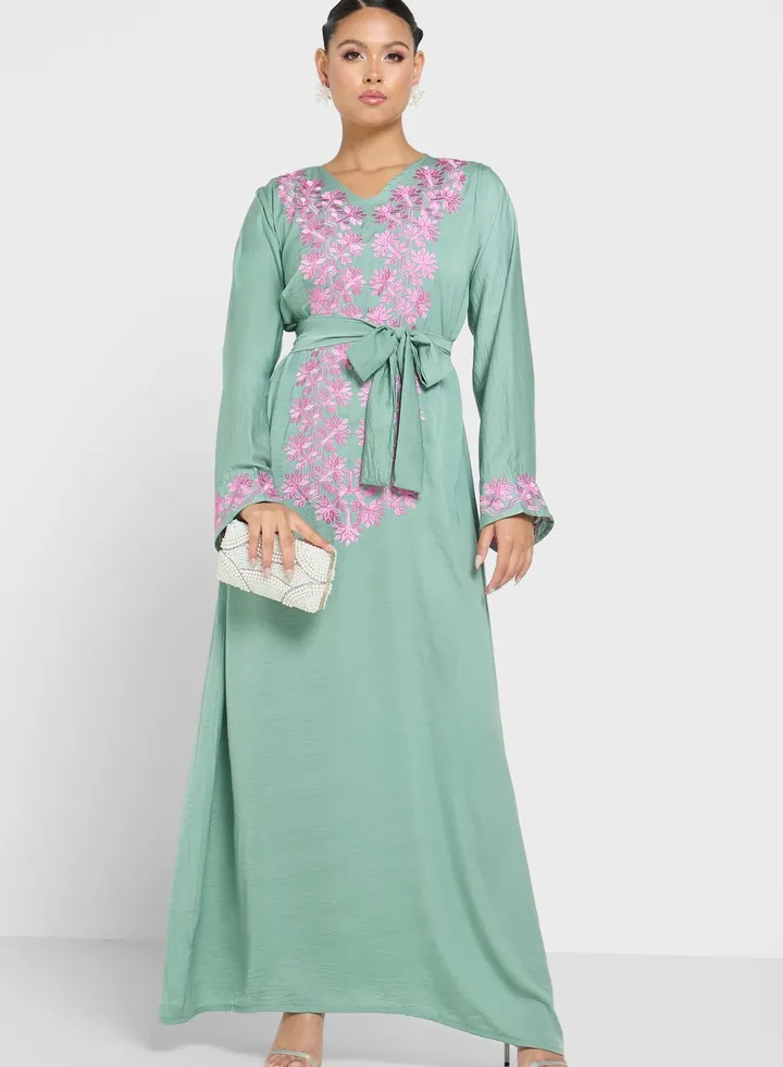 V-Neck Embroidered Jalabiya