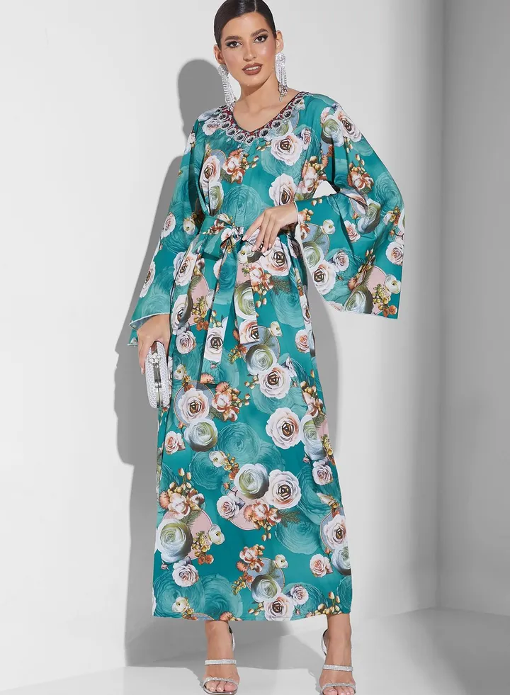 Angle Sleeve Floral Print Jalabiya