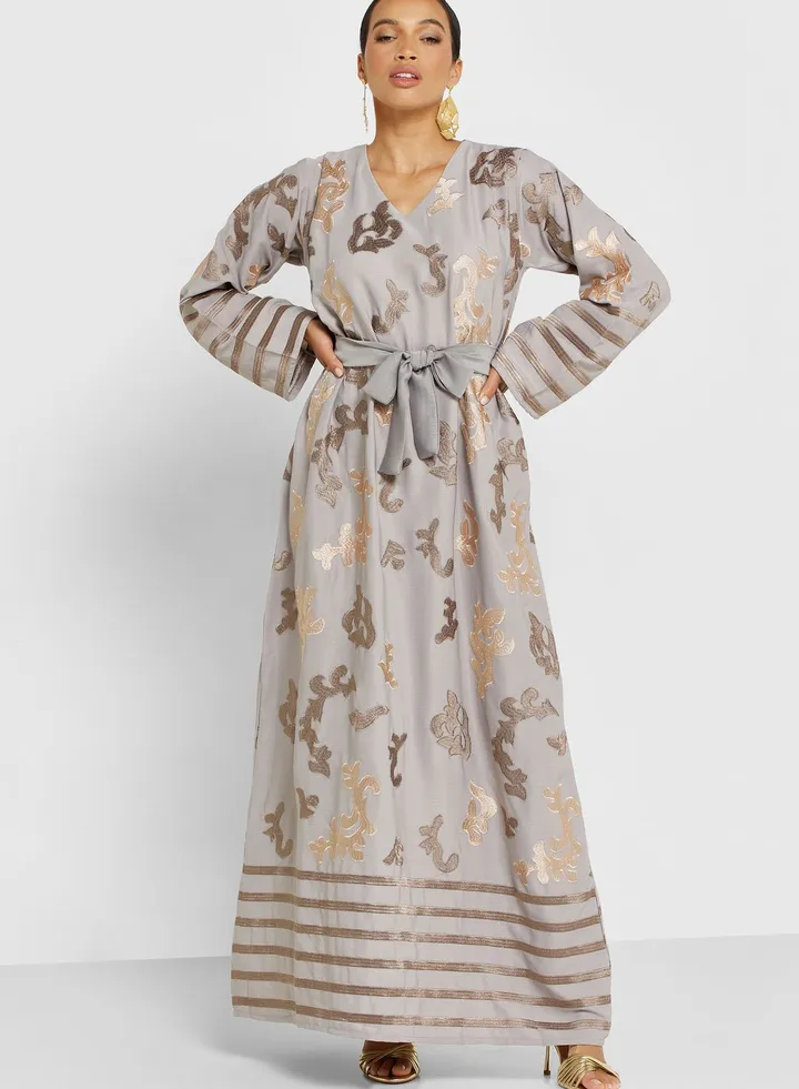 V-Neck Embellished Jalabiya