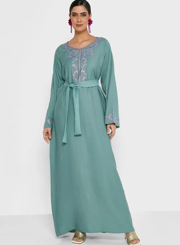 Embellished Belted Jalabiya