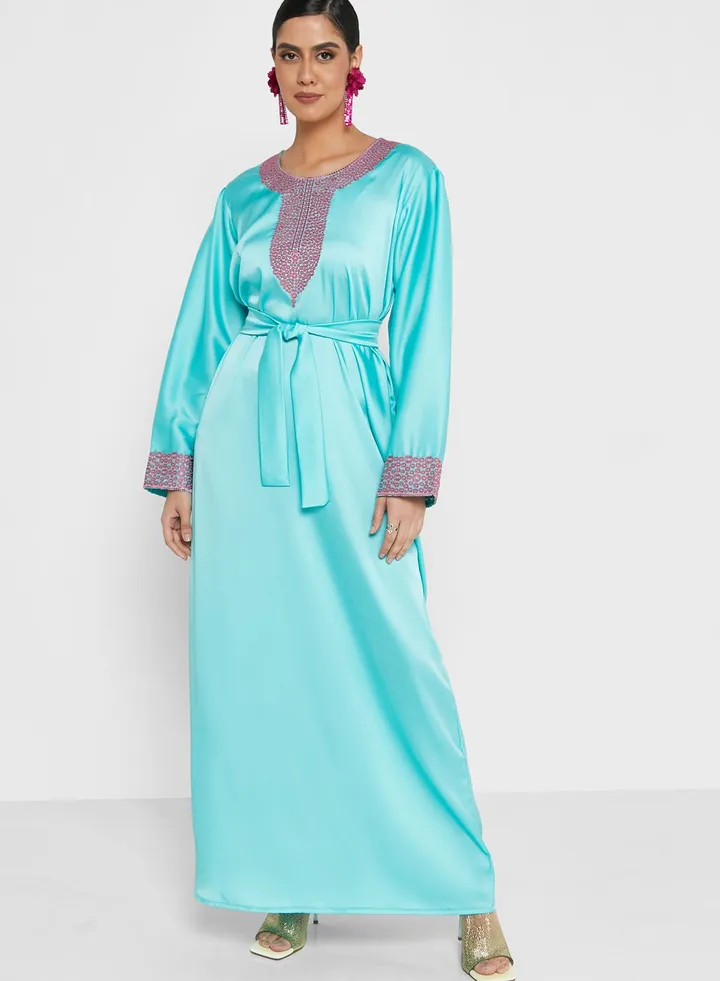 Embellished Belted Jalabiya