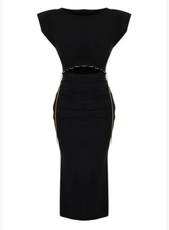Black Lined Knitted Accessory Dress