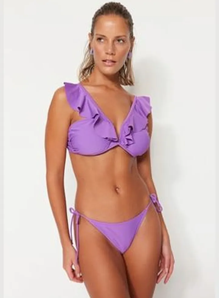 Purple Tie High Leg Bikini Bottoms TBESS23BA00300