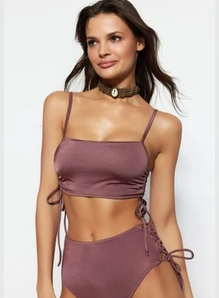 Brown Strapless Tunnel Bikini Top TBESS22BU0046