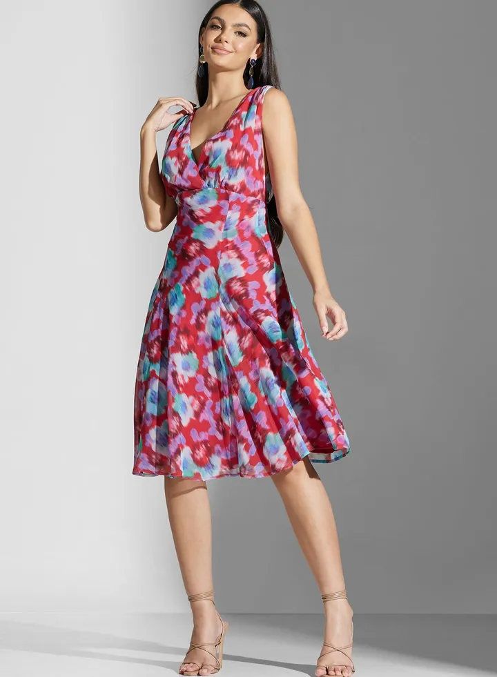 Floral V-Neck Tiered Dress
