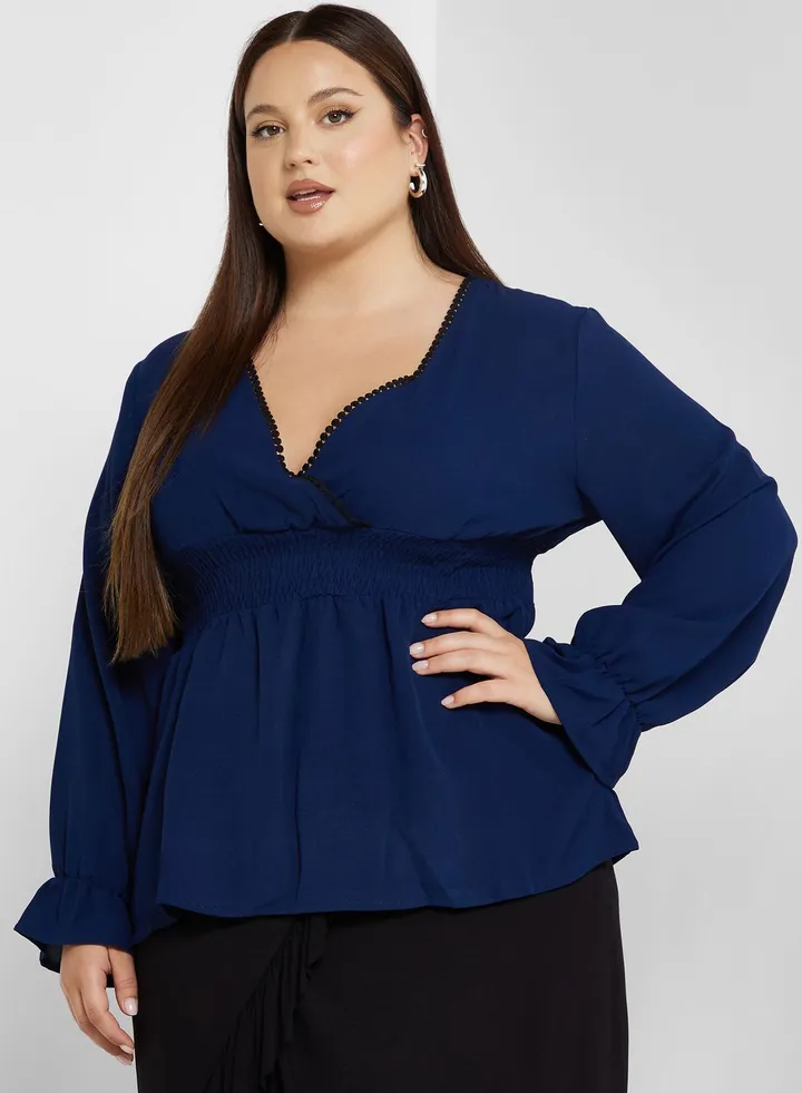 Solid Cuff Sleeve Peplum Top