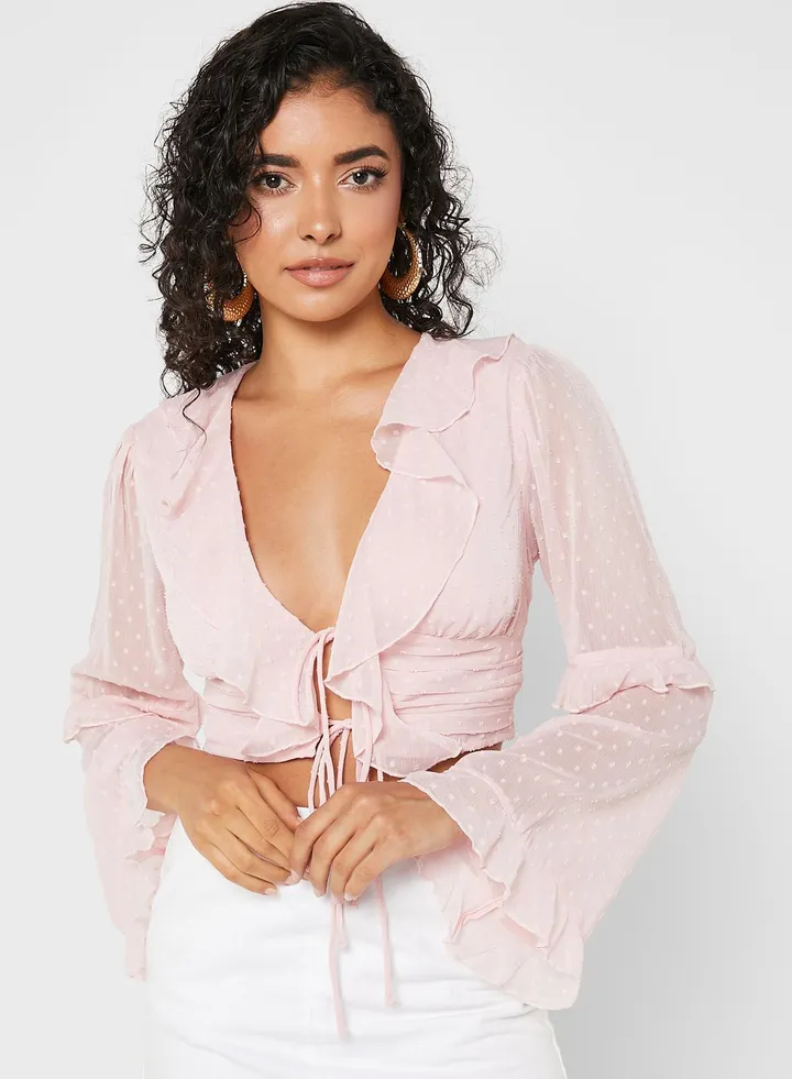 Tie Detail Ruffle Top