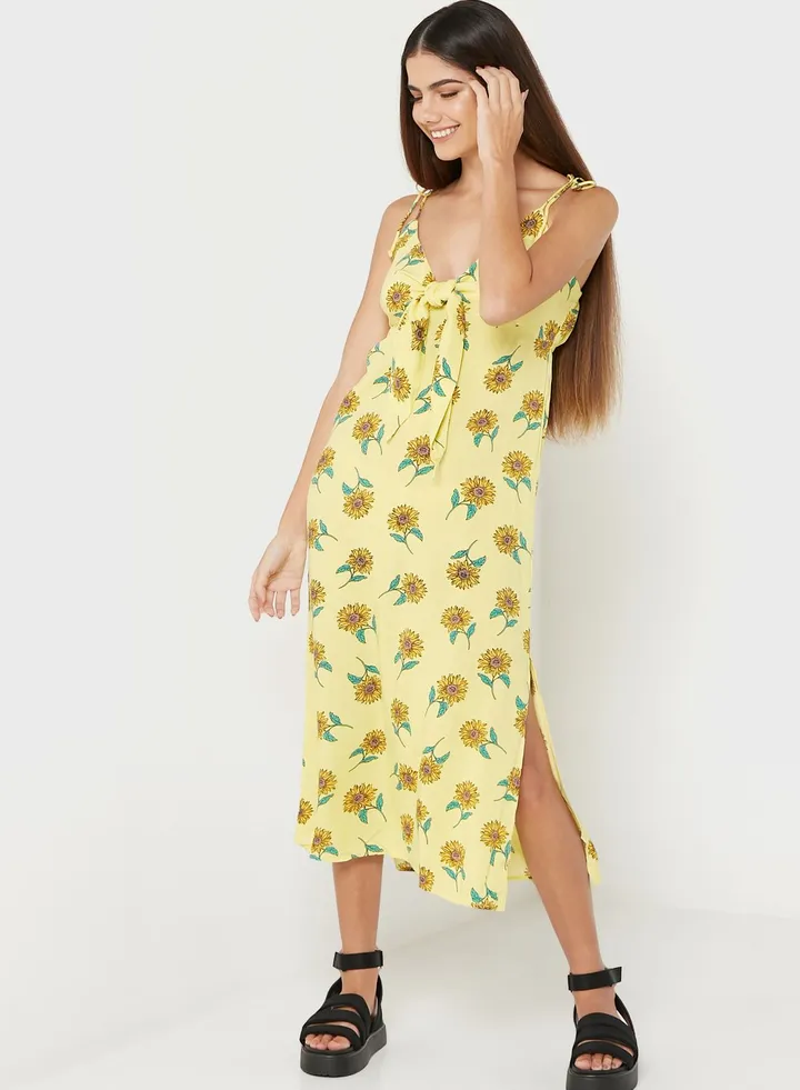 Printed Tie Shoulder Dress