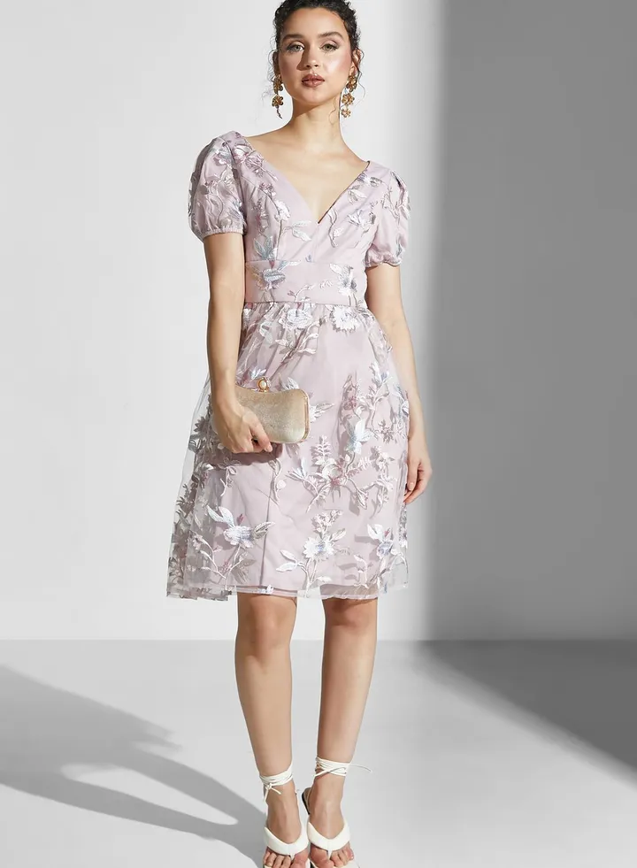 Tiered Mesh Broidered Dress