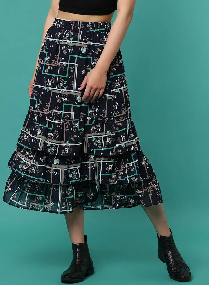 Floral Printed Midi Skirt Multicolour