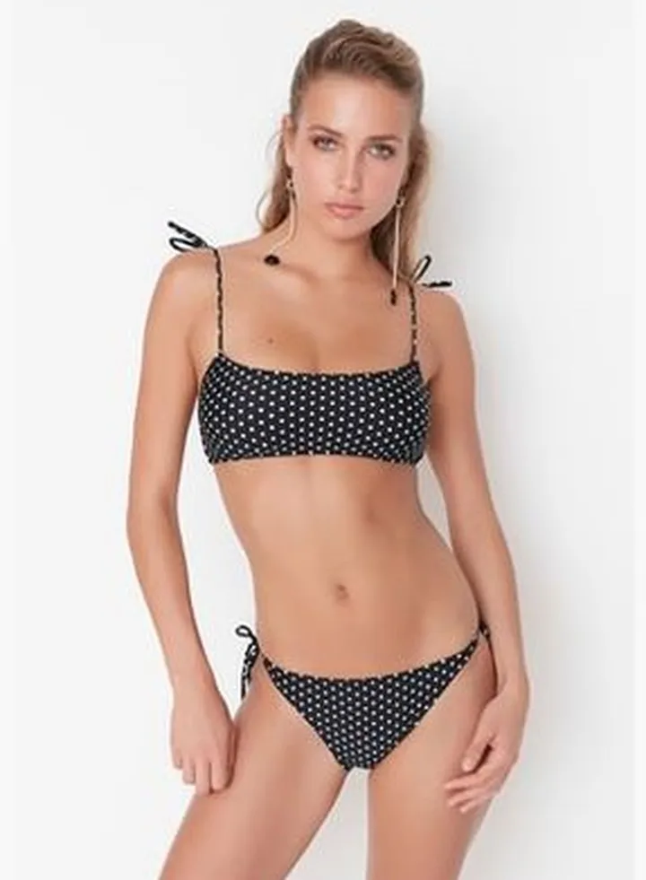 Black Polka Dot Bikini Bottoms With Tie Detailed TBESS21BA0253