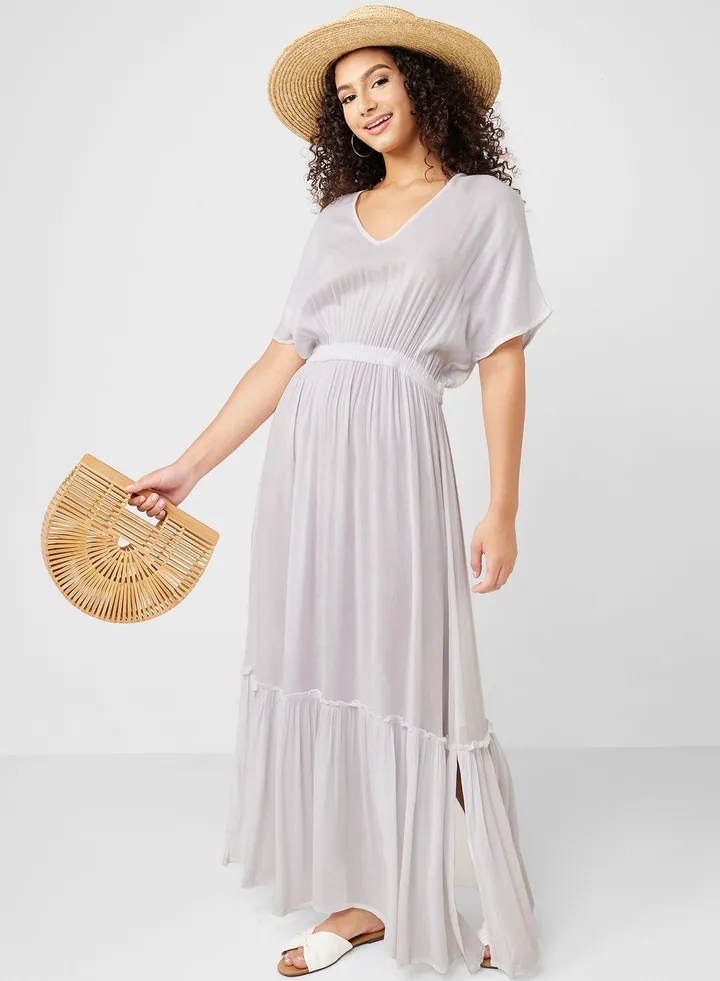 V Neck Slit Beach Dress