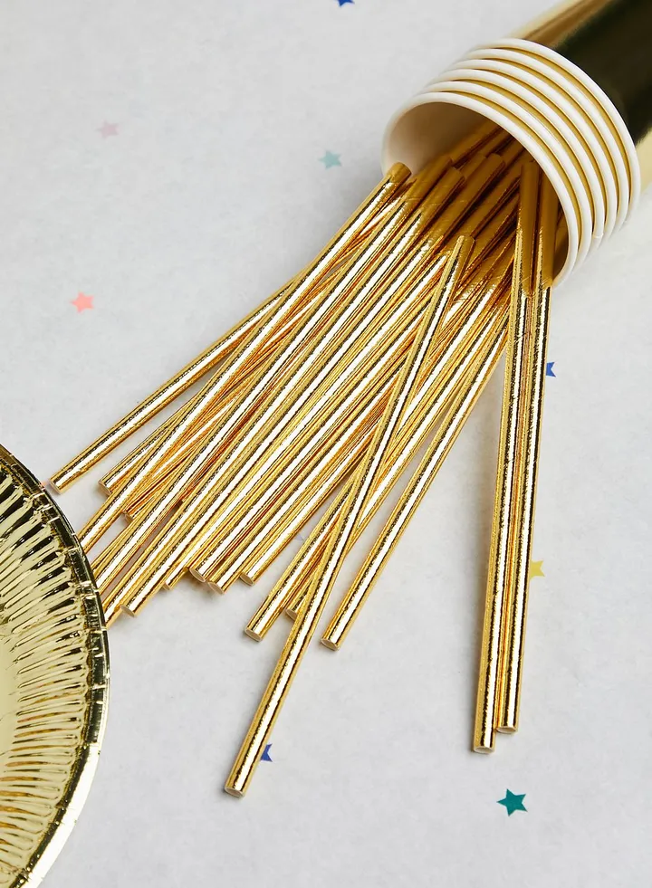 24 Pack Gold Foil Party Straws