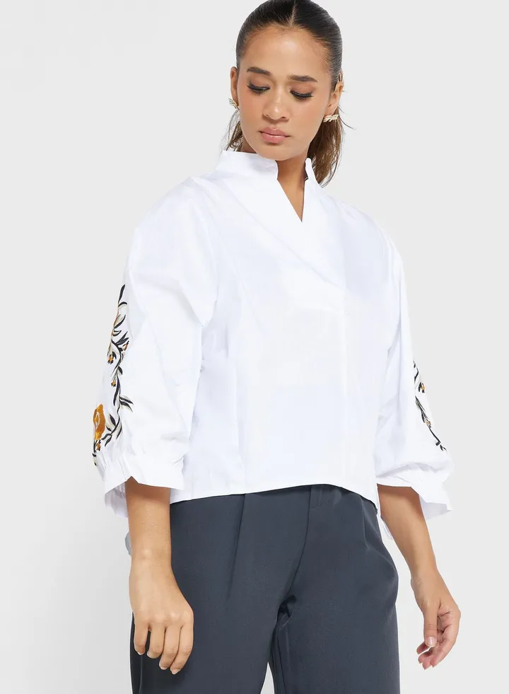 Embroidered Sleeve Top