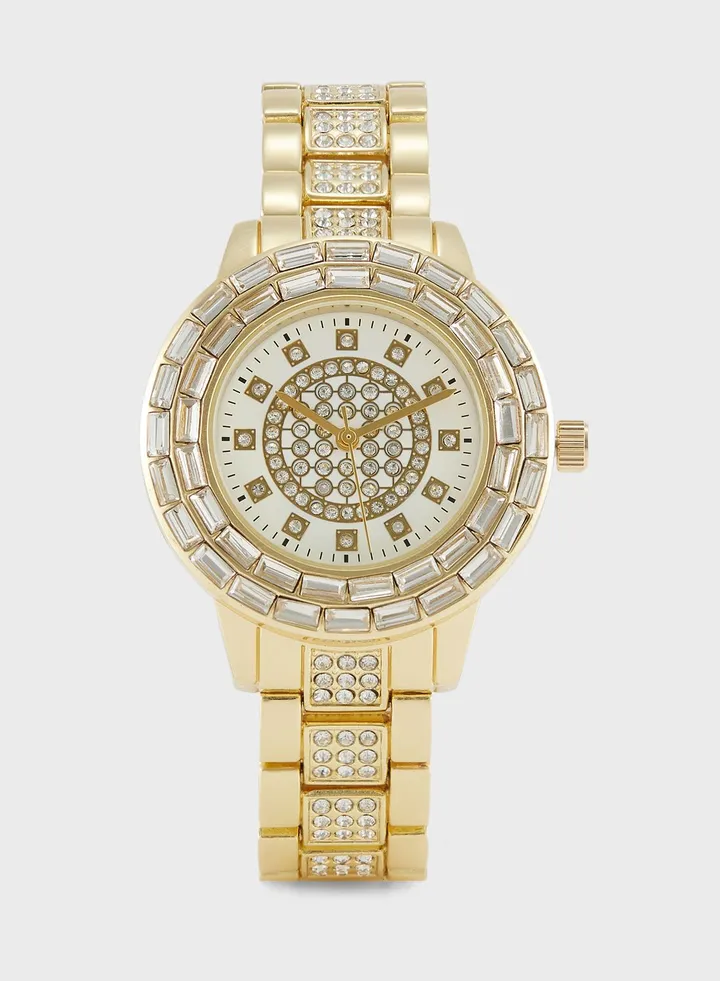 Rhinestone Dial Jeweled Analogue Metal Strap Watch