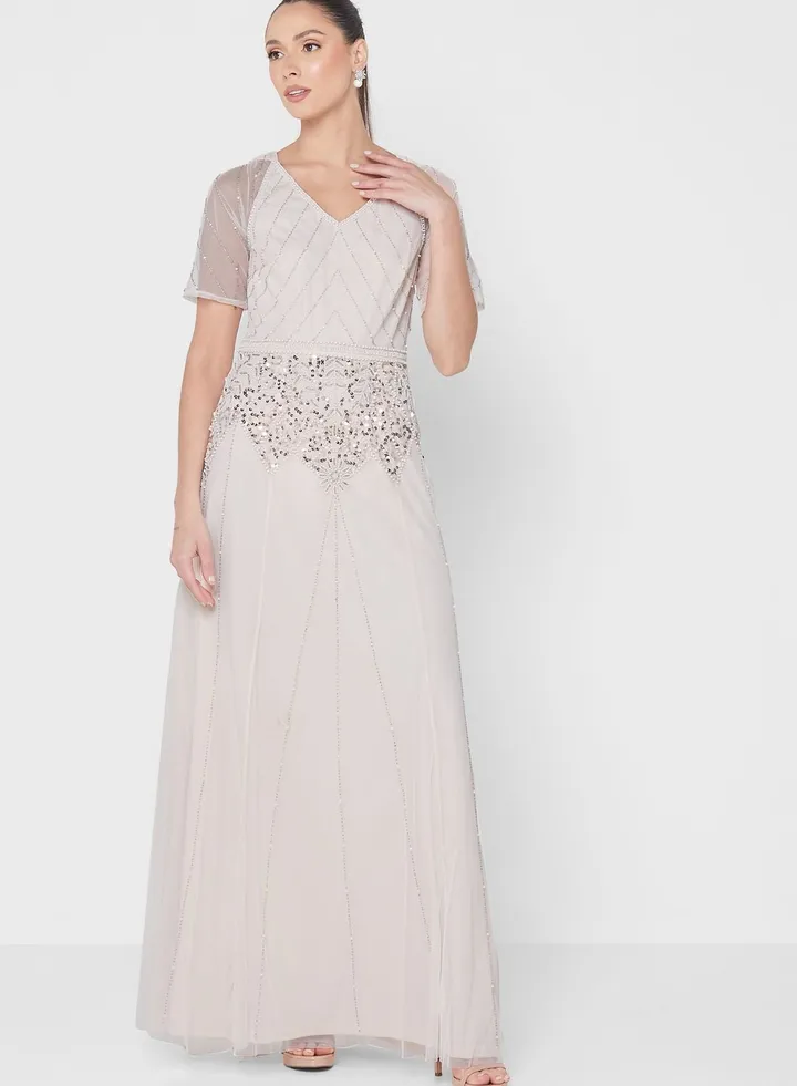 Embroidered Tulle Detail Dress