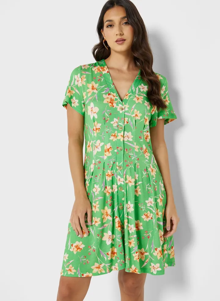 Tiered Hem Floral Print Dress