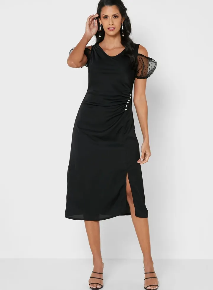 Cold Shoulder Side Slit Dress