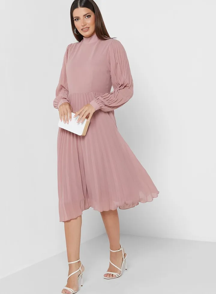 High Neck Plisse Dress