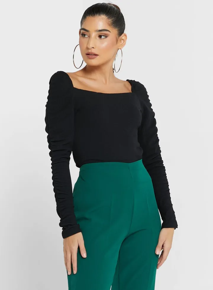 Square Neck Ruched Sleeve Top